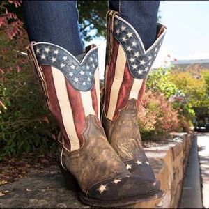 DAN POST DP3586 Liberty American Flag leather cowgirl western boots snip toe 9.5